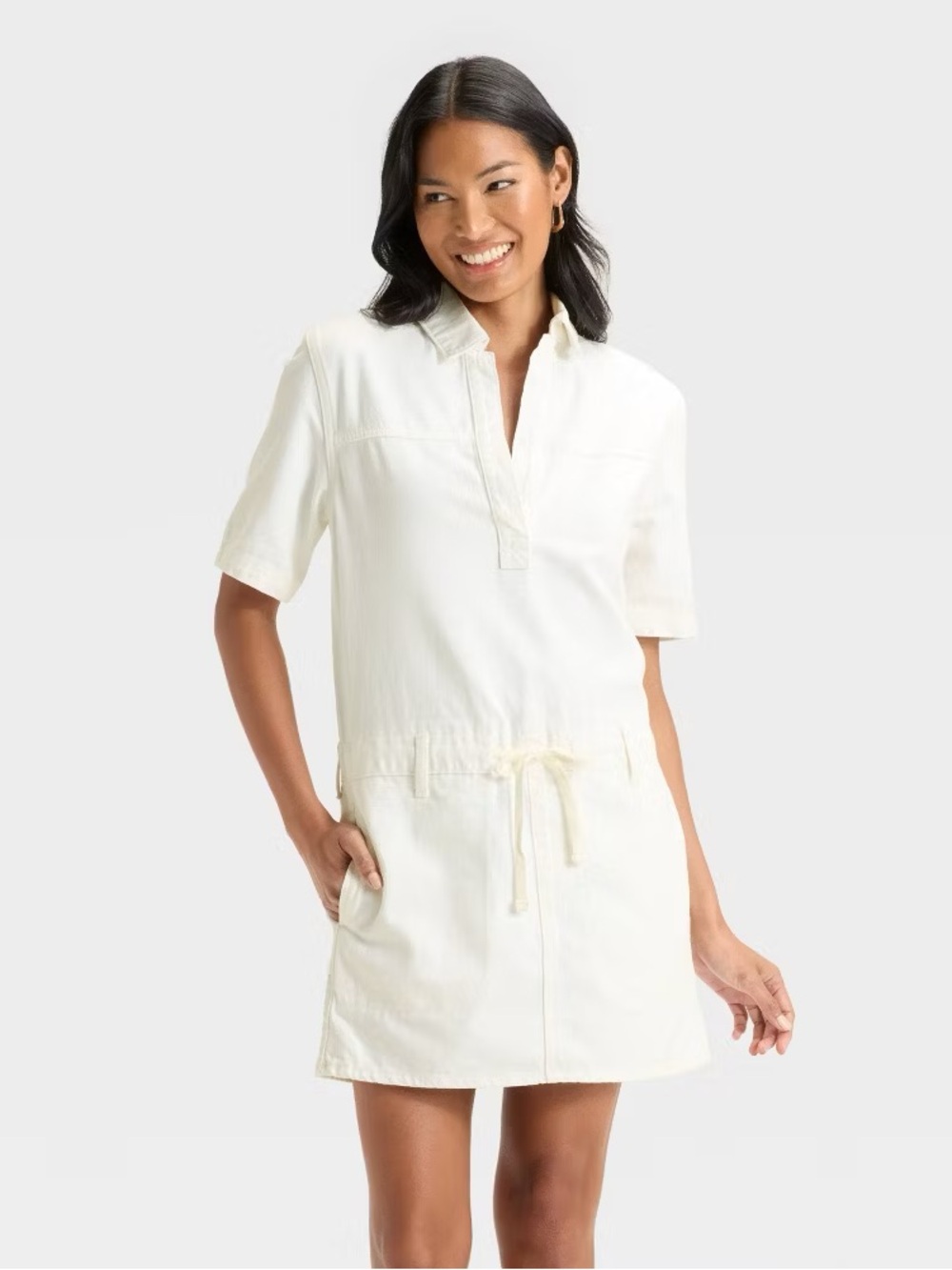 NWT Women's Short Sleeve Drop Waist Drawstring Mini Dress Universal Thread Sz L